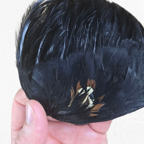1940s Vintage Black Feather Fascinator Hat Veil Elegant Mid-Century Millinery - Picture 6 of 7